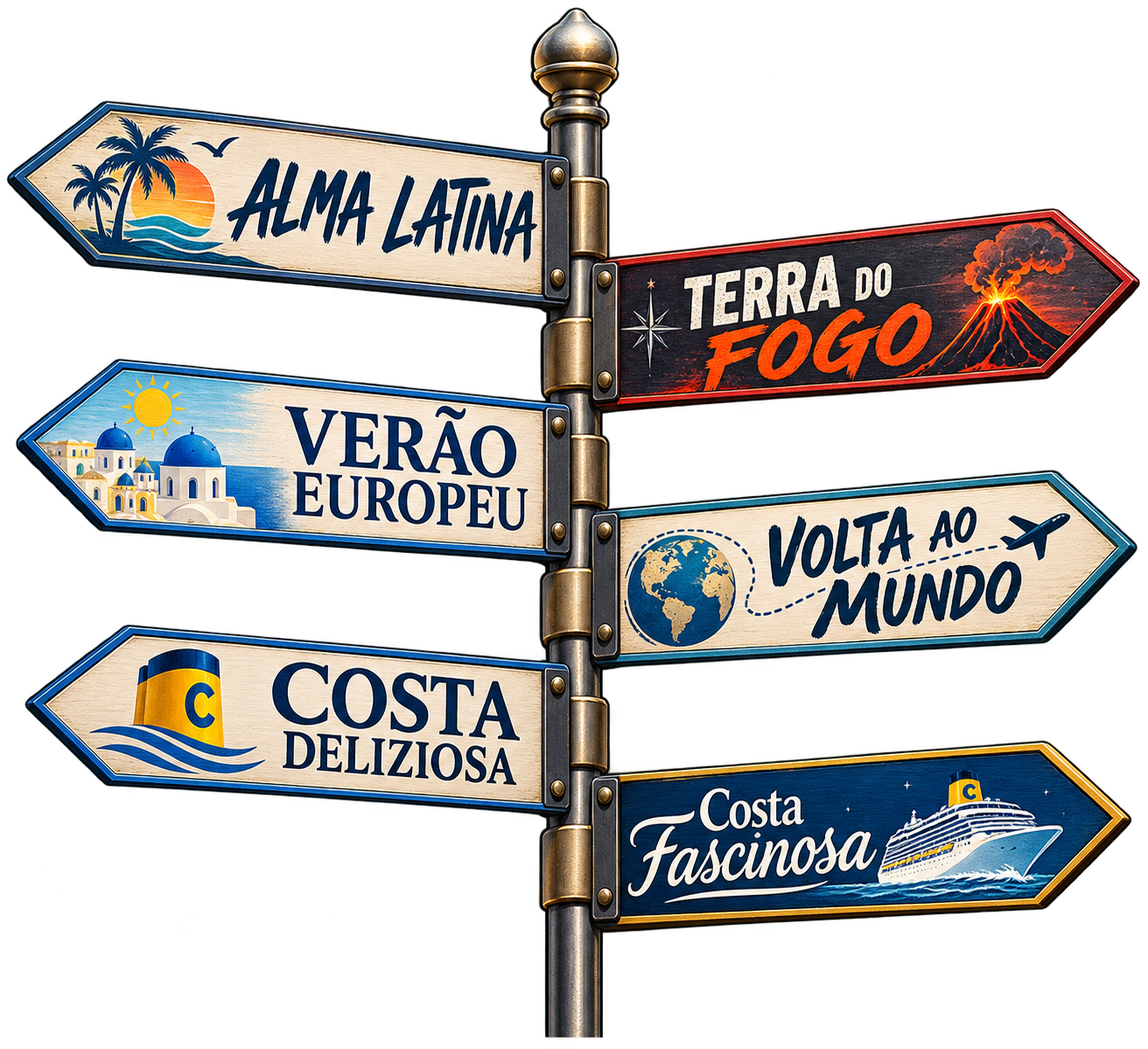 Placas indicando os destinos da edição de agosto
